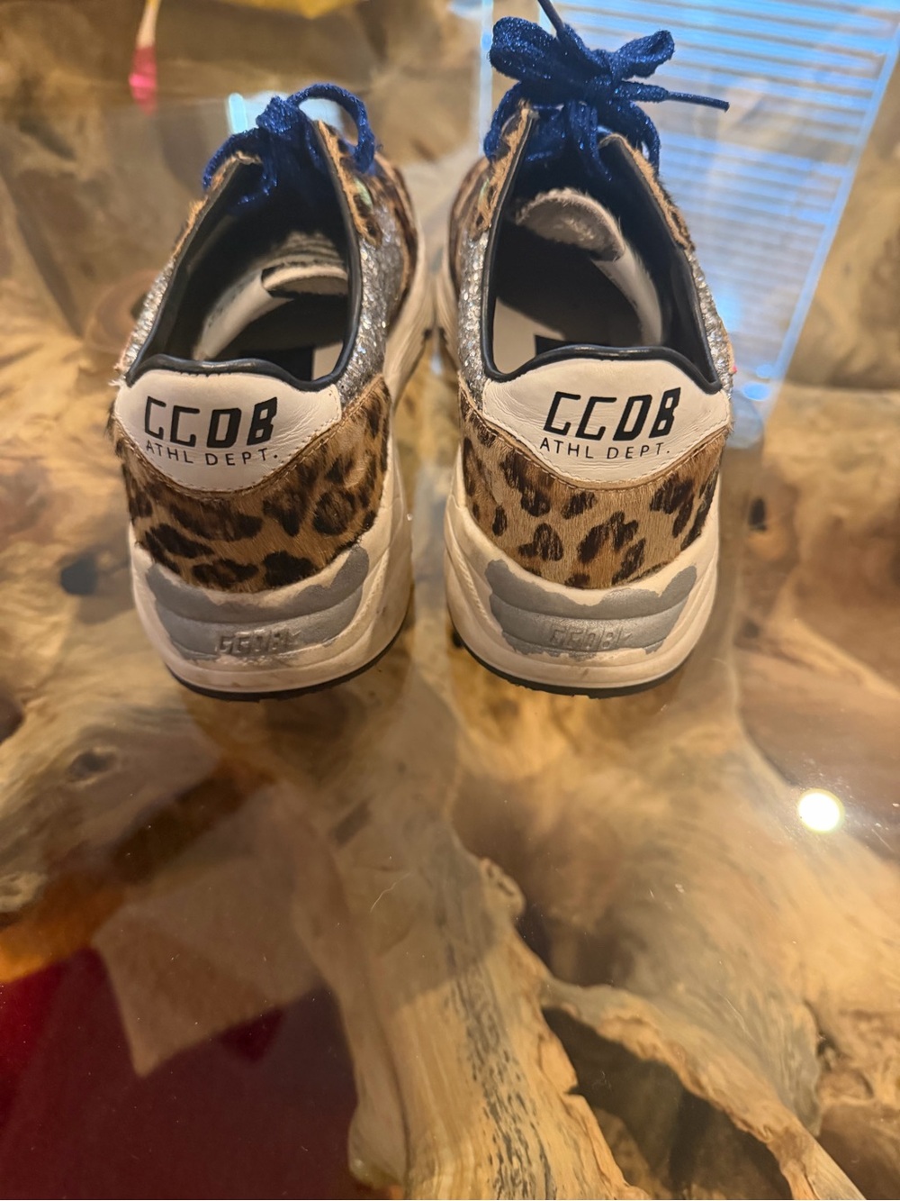 Golden Goose Leopard Print Sneakers with Blue laces and Pink Star! - Picture 4 of 6